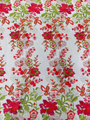 Red/Green/Black Floral Design Multi Color Embroidered on Black Mesh Lace Fabric, Floral  Lace Wedding Dress by the Yard