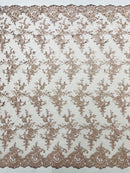 Plant Design Lace Fabric - Rosa Palo - Small Plant Flower Leaf Design Lace Fabric Sold By Yard