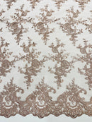 Plant Design Lace Fabric - Rosa Palo - Small Plant Flower Leaf Design Lace Fabric Sold By Yard