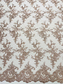 Plant Design Lace Fabric - Rosa Palo - Small Plant Flower Leaf Design Lace Fabric Sold By Yard