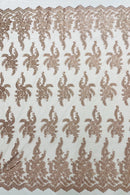 Braid Leaf Designs Lace Fabric - Rose - Embroidered Floral Leaf Pattern on Lace Mesh Fabric By Yard