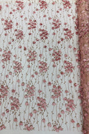 3D Floral Glitter Fabric - Rose - 3D Sequins and Glitter Floral Design on Mesh Sold By Yard