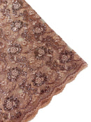 Corded Lace Flower Fabric - Rose - Floral Design Embroidered Sequins on Mesh Lace Fabric