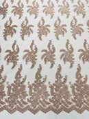 Braid Leaf Designs Lace Fabric - Rose - Embroidered Floral Leaf Pattern on Lace Mesh Fabric By Yard