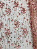 3D Floral Glitter Fabric - Rose - 3D Sequins and Glitter Floral Design on Mesh Sold By Yard