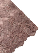 Damask Flower Lace Fabric - Rose - Damask Flowers Embroidered on Lace Fabric By Yard