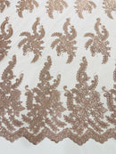 Braid Leaf Designs Lace Fabric - Rose - Embroidered Floral Leaf Pattern on Lace Mesh Fabric By Yard
