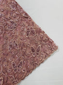 Butterflies Swirl Design - Rose - Metallic Sequins Butterflies on Lace Fabric By Yard