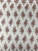 Damask Flower Lace Fabric - Rose - Damask Flowers Embroidered on Lace Fabric By Yard