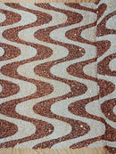 Wavy Line Design Velvet Sequins - Rose Gold / White - Velvet Sequins Fabric 2 Way Stretch 58"- 60" By Yard