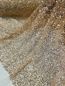 Beaded Sequins Pearl Fabric - Rose Gold - Embroidered Pearl Beads and Sequins on Lace By Yard