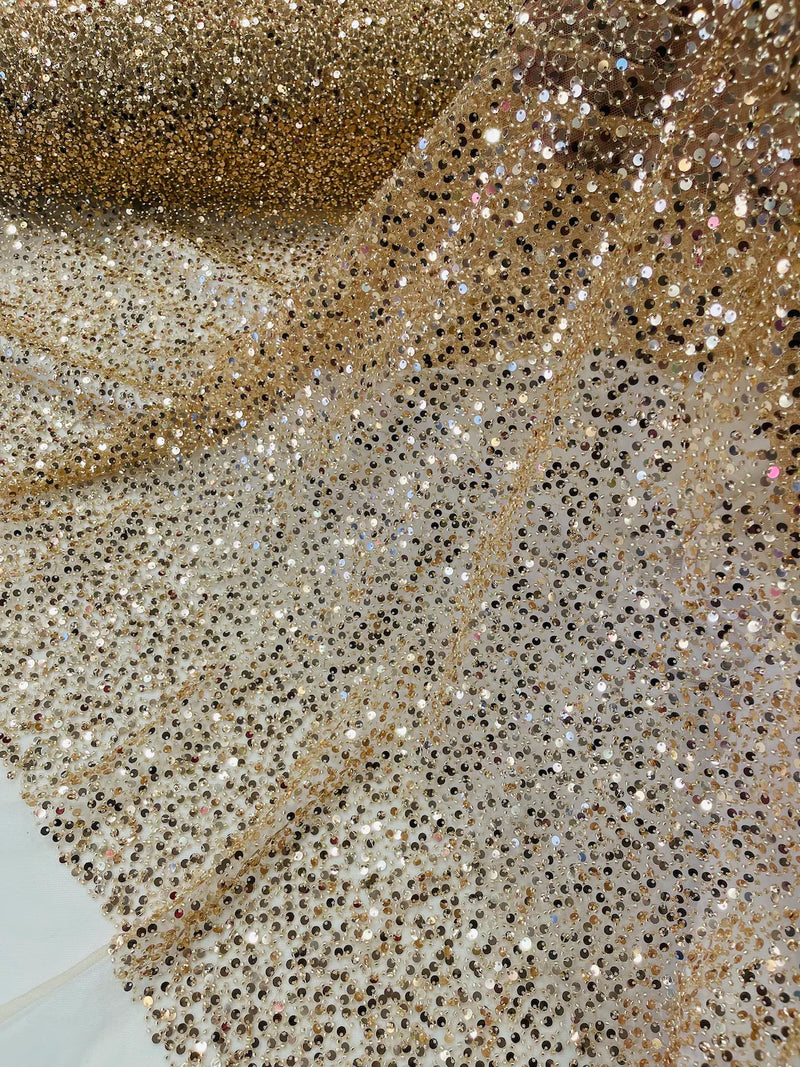 Beaded Sequins Pearl Fabric Rose Gold Embroidered Pearl Beads and
