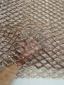 Diamond Net Sequins Fabric - Rose Gold - Geometric Diamond Net Design on Mesh Lace Fabric By Yard