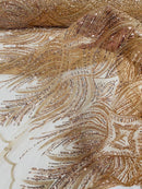 Beaded Line Fabric - Rose Gold - Luxury Bridal Line Pattern Fabric With Beads, Sequins Sold By Yard