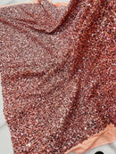 58/60" Velvet Sequins Stretch Fabric - Rose Gold  - Velvet Sequins 2 Way Stretch By Yard