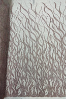 Flaming Fire Design Bead Fabric - Rose Gold - Beaded Embroidered Fabric By Yard