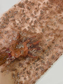 Leaf Plant Glitter Fabric - Rose Gold - Luxury Tall Leaf Plant Shiny Glitter Mesh Design Fabric by Yard