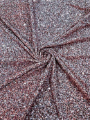 58/60" Velvet Sequins Stretch Fabric - Rose Gold  - Velvet Sequins 2 Way Stretch By Yard