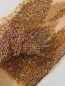 Fancy Rhinestone Glitter Fabric - Rose Gold - Embroidered Damask Design Glitter Mesh Fabric by Yard