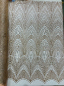 Shiny Glitter Geometric Fabric - Rose Gold - Glitter Geometric Design Lace Mesh Fabric By Yard
