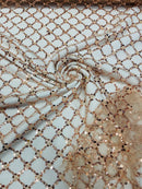 Diamond Net Bead Fabric - Rose Gold - Geometric Embroidery Beaded Sequins Fabric Sold By The Yard