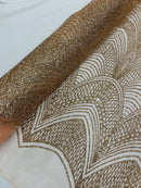 Shiny Glitter Geometric Fabric - Rose Gold - Glitter Geometric Design Lace Mesh Fabric By Yard