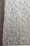 Flaming Fire Design Bead Fabric - Rose Gold - Beaded Embroidered Fabric By Yard