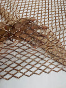 Diamond Net Sequins Fabric - Rose Gold - Geometric Diamond Net Design on Mesh Lace Fabric By Yard