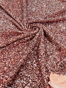 58/60" Velvet Sequins Stretch Fabric - Rose Gold  - Velvet Sequins 2 Way Stretch By Yard
