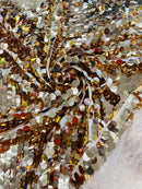 Circle Paillette Sequins - Rose Gold - Large Round Paillette Sequins Design Fabric By Yard