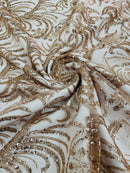 Palm Leaf Design Glitter Fabric - Rose Gold - Tulle Glitter Mesh Line Design Fabric Sold By Yard