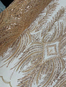 Beaded Line Fabric - Rose Gold - Luxury Bridal Line Pattern Fabric With Beads, Sequins Sold By Yard