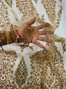 Fancy Rhinestone Glitter Fabric - Rose Gold - Embroidered Damask Design Glitter Mesh Fabric by Yard