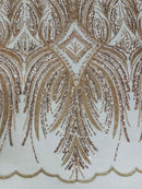 Beaded Line Fabric - Rose Gold - Luxury Bridal Line Pattern Fabric With Beads, Sequins Sold By Yard