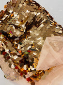 Circle Paillette Sequins - Rose Gold - Large Round Paillette Sequins Design Fabric By Yard