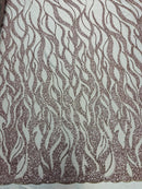 Flaming Fire Design Bead Fabric - Rose Gold - Beaded Embroidered Fabric By Yard