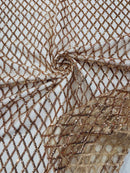 Diamond Net Sequins Fabric - Rose Gold - Geometric Diamond Net Design on Mesh Lace Fabric By Yard