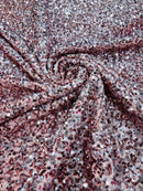 58/60" Velvet Sequins Stretch Fabric - Rose Gold  - Velvet Sequins 2 Way Stretch By Yard