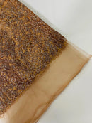 Fancy Rhinestone Glitter Fabric - Rose Gold - Embroidered Damask Design Glitter Mesh Fabric by Yard