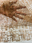 Glitter Line Mesh Sequins Fabric - Rose Gold - Shiny Sequins and Glitter on Mesh Fabric by Yard