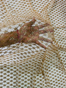 Diamond Design Glitter Fabric - Rose Gold - Triangle Shiny Glitter Mesh with Flower Decor by Yard