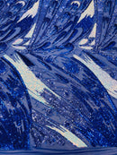 Olivia Sequins Design - Royal / Aqua - 4 Way Stretch Multi Color Sequin Fabric on Mesh Sold By Yard
