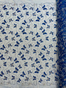 3D Butterfly Sequins Bead Fabric - Royal Blue / Silver - Sequins Embroidered Beaded Fabric By Yard