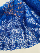 Embroidery Beaded Fabric - Royal Blue - Beaded Floral Bridal Embroidery Fabric Sold by the yard