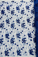 3D Floral Glitter Fabric - Royal Blue - 3D Sequins and Glitter Floral Design on Mesh Sold By Yard
