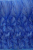 Curvy Design Sequins Fabric - Royal Blue - 4 Way Stretch Curvy Sequins Design Mesh Fabric by Yard