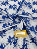 Floral Cluster Corded Fabric - Royal Blue - Fancy Flower Embroidery Lace Mesh Fabric By Yard