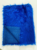 60" Solid Shaggy Faux Fur - Royal Blue - Long Pile Luxury Shaggy Soft Faux Fur Fabric By Yard