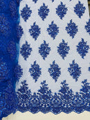 Heavy Bridal Lace Fabric - Royal Blue - Floral Beaded Heavy Lace Fabric Sold by Yard