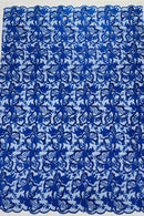 Flower Plant Sequins Fabric - Royal Blue - Embroidered Sequins On Flower Pattern Lace By Yard